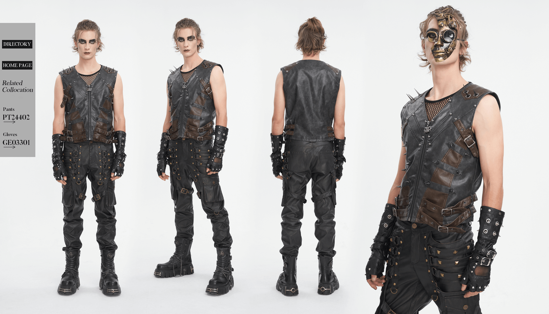 Men's spiked leather biker vest with zipper, showcasing edgy urban fashion, perfect for motorcycle enthusiasts.