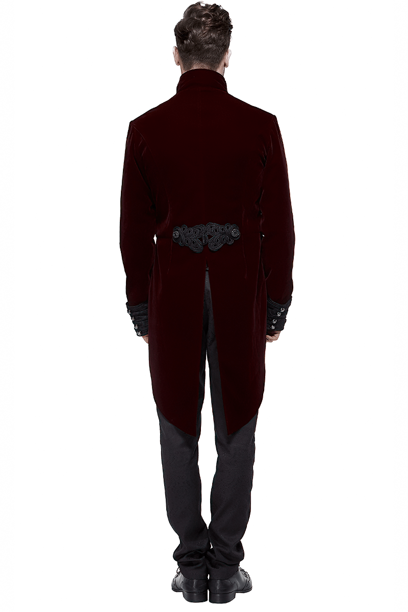 Men's Steampunk Velvet Coat / Retro Male Wine Red Redingote / Alternative Fashion - HARD'N'HEAVY