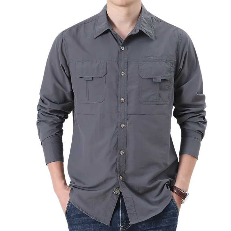 Men's Tactical Button-Up Shirt / Cargo Twill Work Shirt With Pockets / Long Sleeve Cotton Clothing - HARD'N'HEAVY