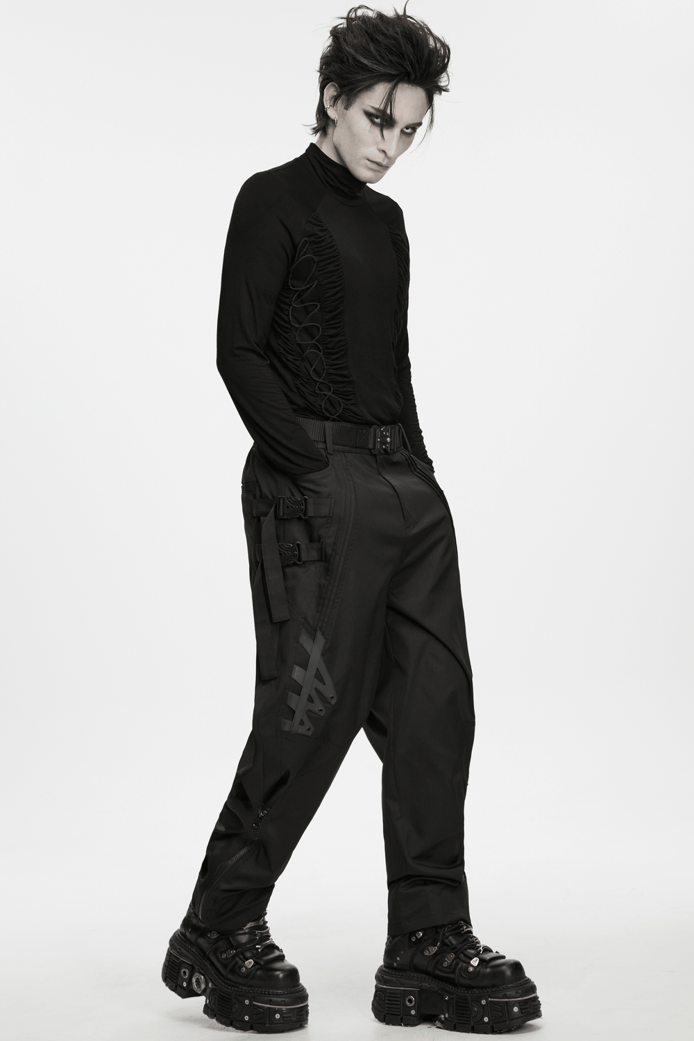 Herren-Techwear-Cargohose mit Schnallenriemen, wandelbar