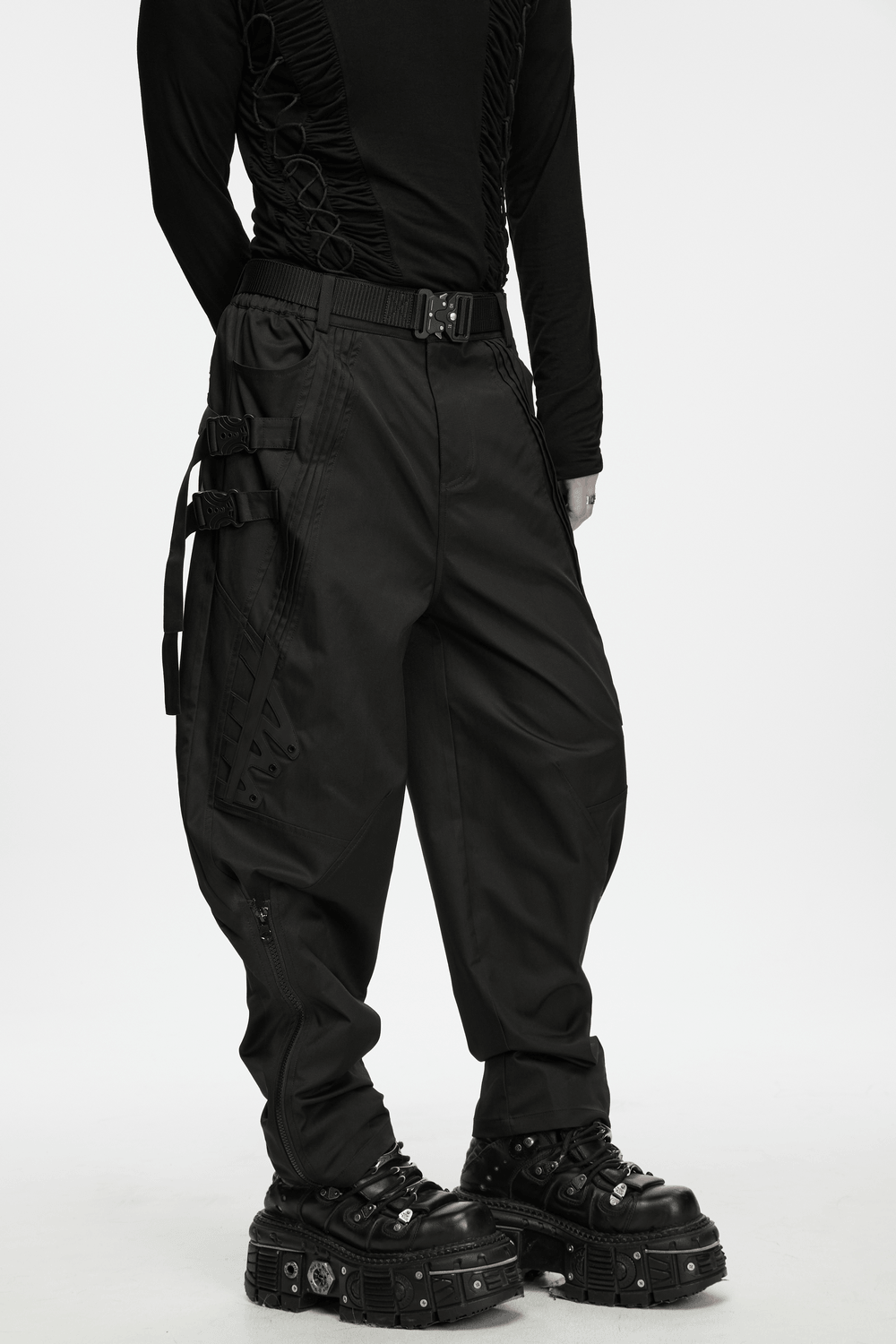 Herren-Techwear-Cargohose mit Schnallenriemen, wandelbar