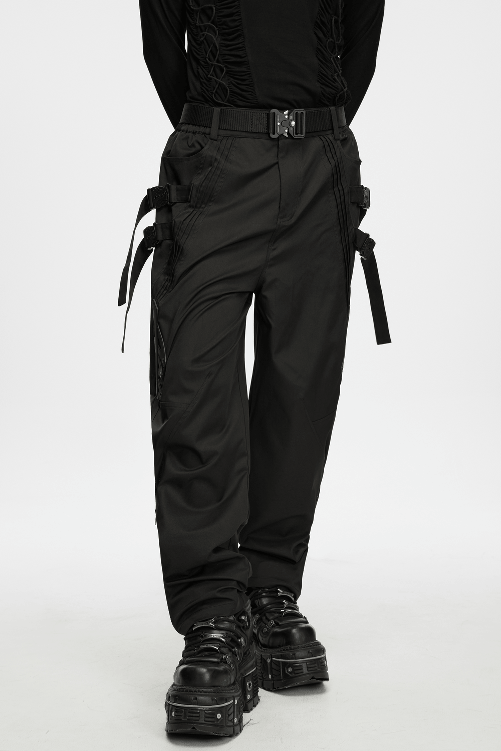 Herren-Techwear-Cargohose mit Schnallenriemen, wandelbar