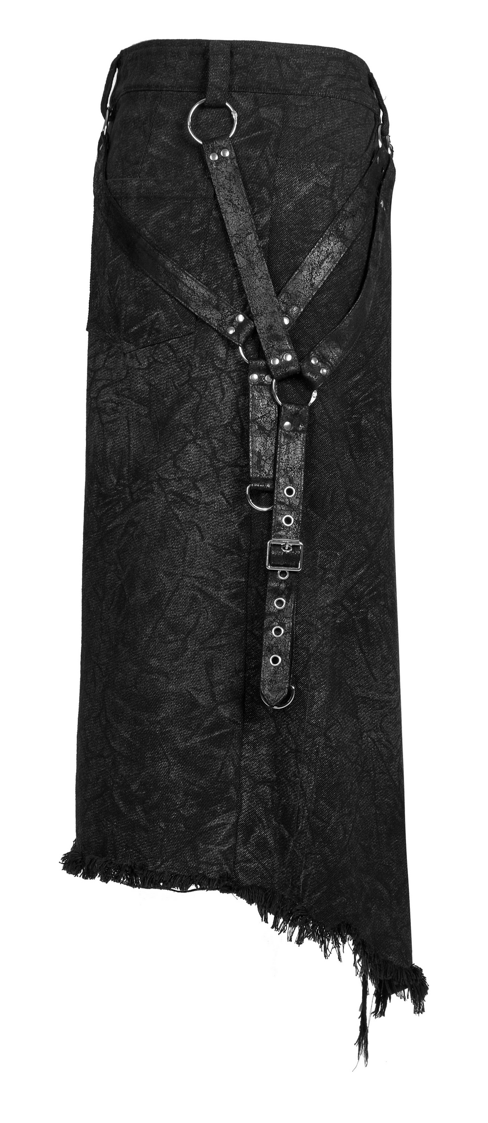 Men's textured gothic kilt with adjustable belt and rugged design for a stylish, edgy look.