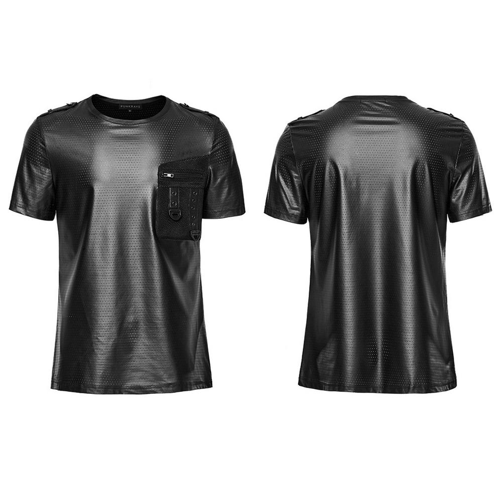 Men's Urban Black Mesh T-shirt with Front Perforated Pocket