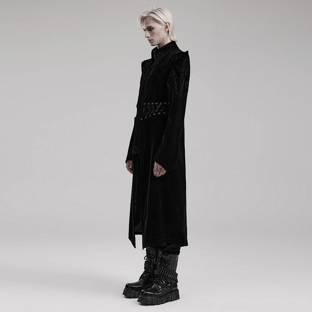 Men's Velvet Gothic Coat with Structured Collar - HARD'N'HEAVY