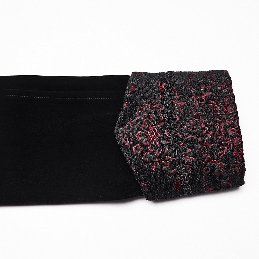 Men's Velvet Long Coat with Gothic Embroidery Details cuff showcasing ornate jacquard and gothic embroidery design.