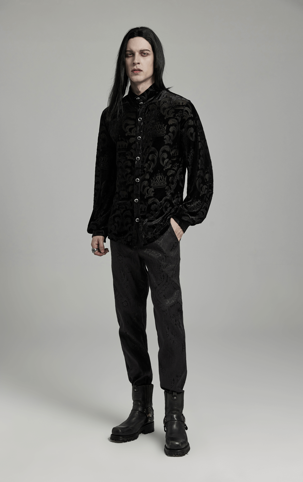 Men's Velvet Long Sleeves Shirt with Crown Pattern