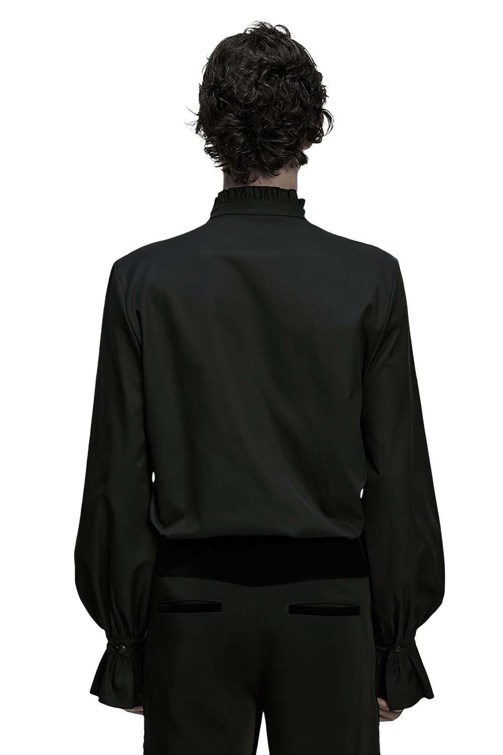 Men's Victorian Long Sleeve Shirt with Lace Details - Back view showcasing sleek design and elegant finish.