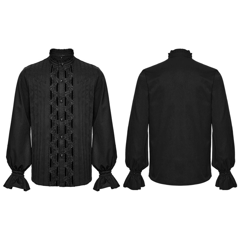 Men's Victorian Long Sleeve Shirt with Lace Details, featuring a 3D pleated design and lace front, perfect for gothic fashion.