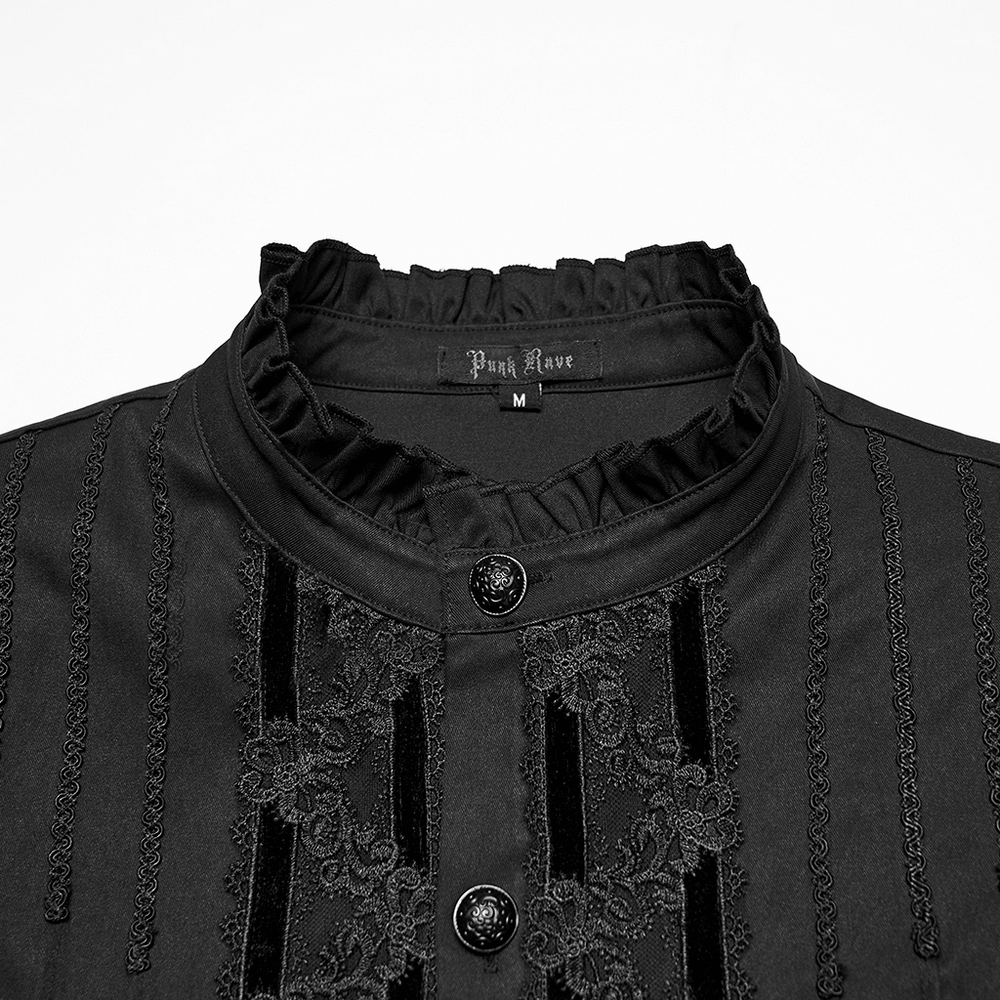 Men's Victorian Long Sleeve Shirt with Lace Details collar and button detail in black fabric