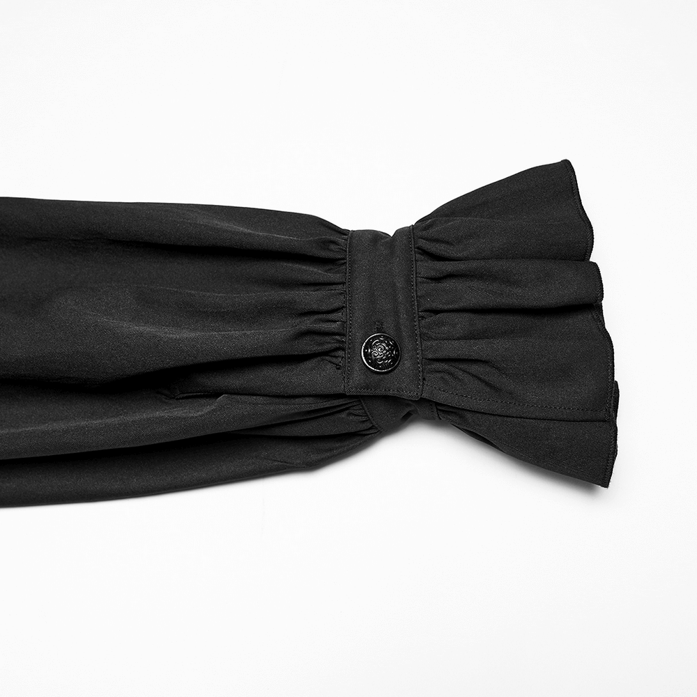 Detail of Men's Victorian Long Sleeve Shirt with Lace Details showing pleated sleeve and button.