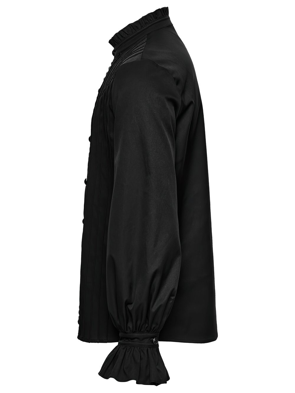 Men's Victorian Long Sleeve Shirt with Lace Details side view showcasing 3D pleated design and elegant lace accents.