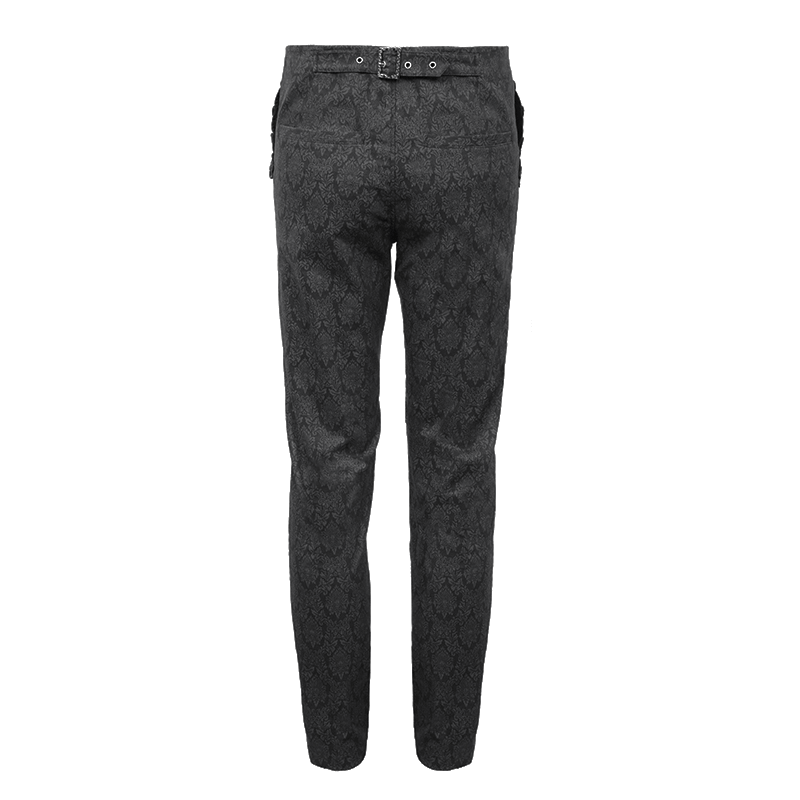 Men's black vintage gothic pants featuring a stylish pattern and decorative buttons, perfect for an elegant look.