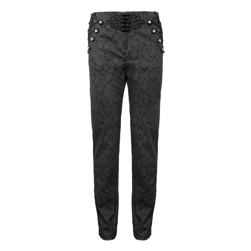 Men's vintage black gothic pants with decorative buttons and elegant high waist design.