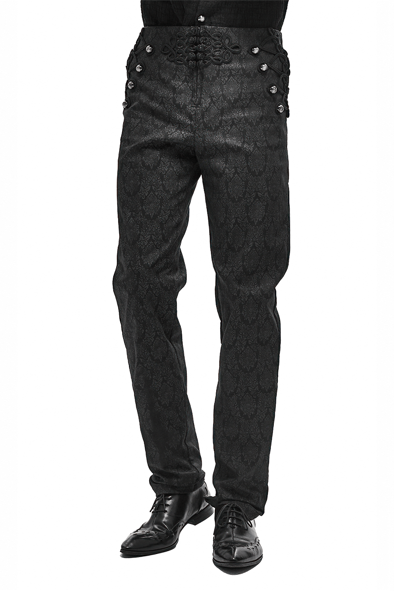 Men's gothic vintage pattern pants with buttons and elegant high waist, perfect for a stylish wardrobe.
