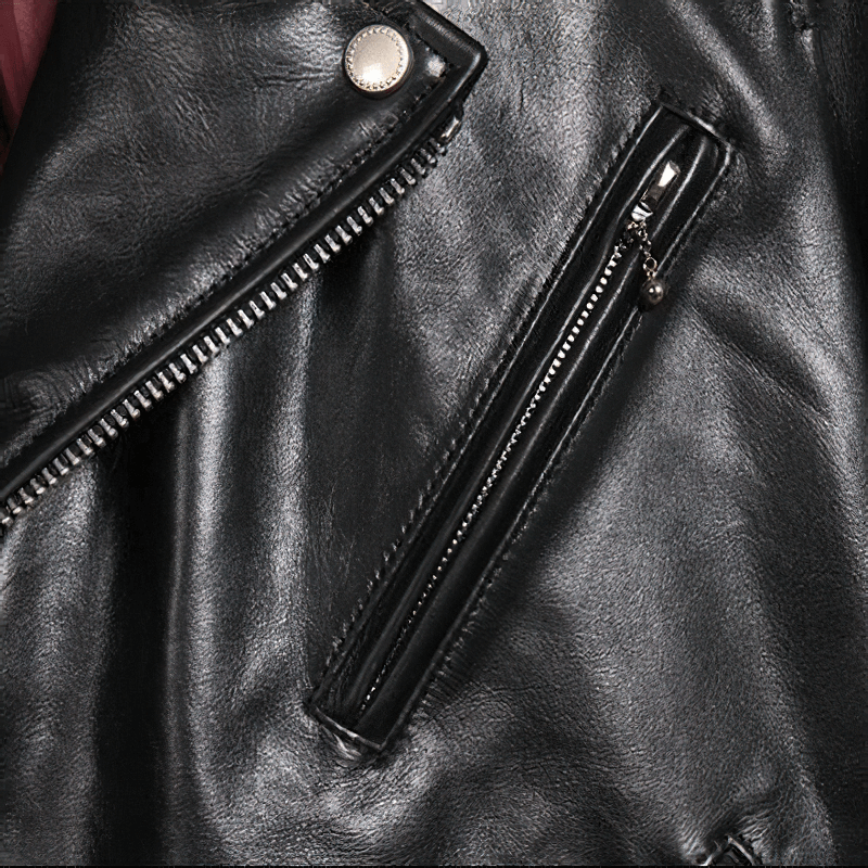 Men's Waxed Horsehide Classic Motorcycle Jacket / Black Genuine Leather Biker Clothing - HARD'N'HEAVY