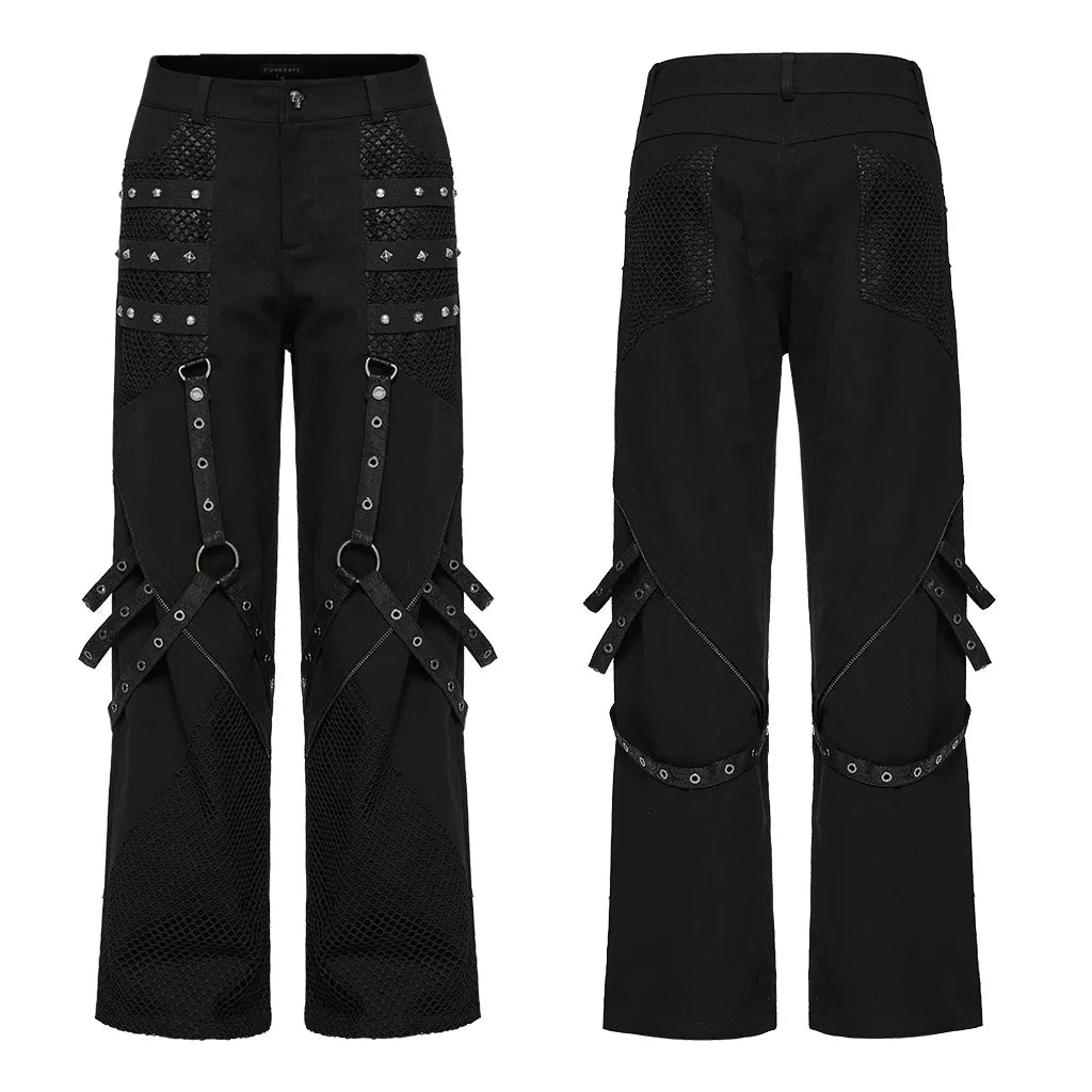 Mesh-Paneled Gothic Pants with Detachable Accents