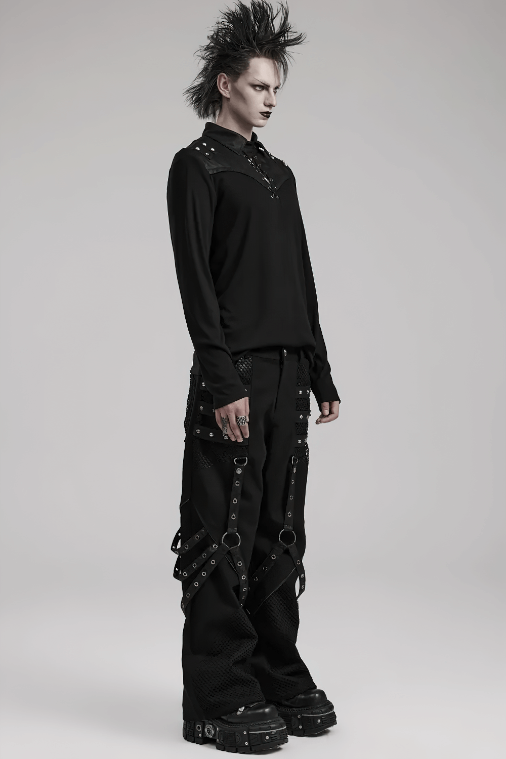 VENTA EN LA UE de Pantalones Góticos con Paneles de Malla y Accesorios Desmontables