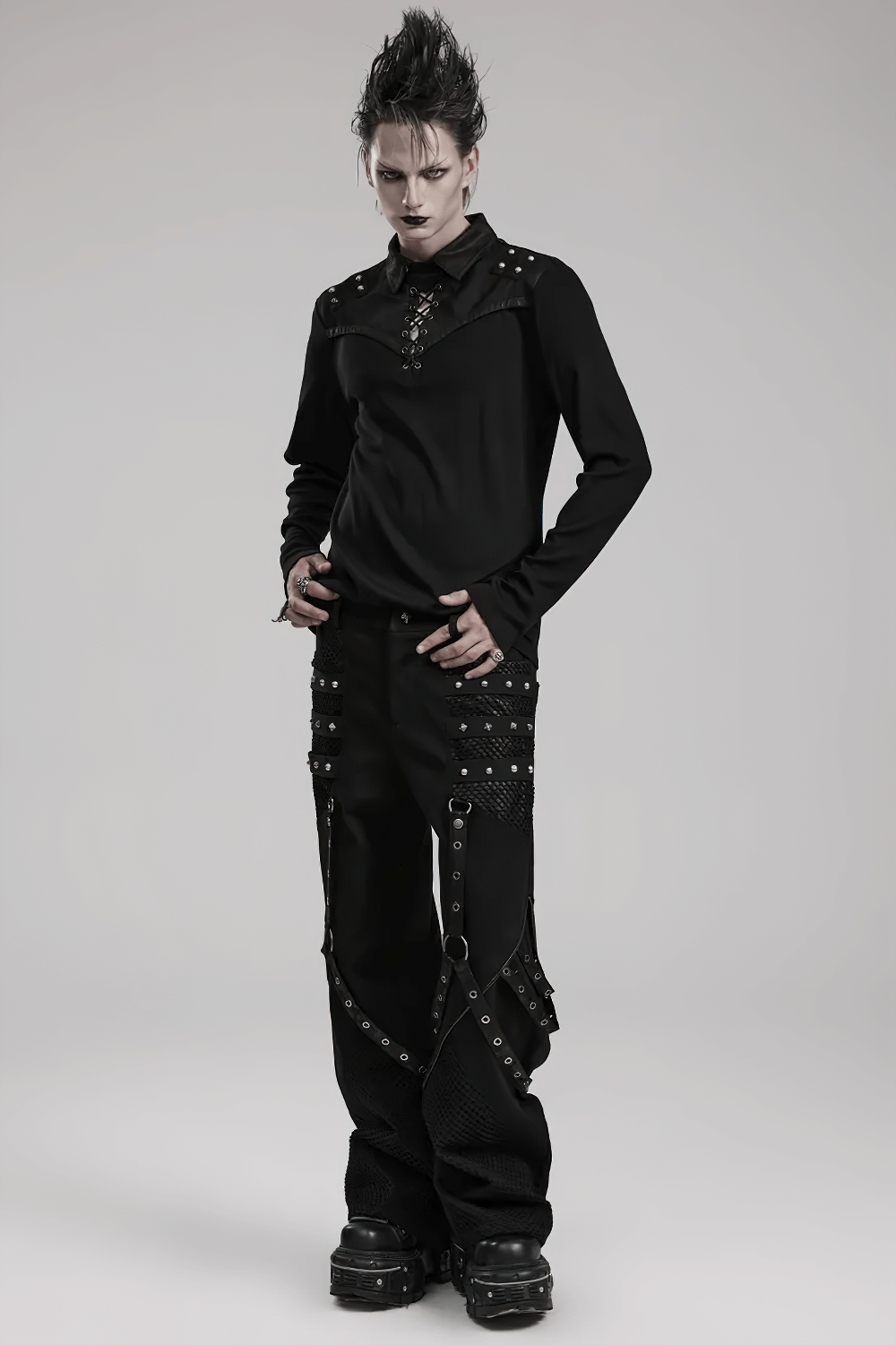 VENTA EN LA UE de Pantalones Góticos con Paneles de Malla y Accesorios Desmontables