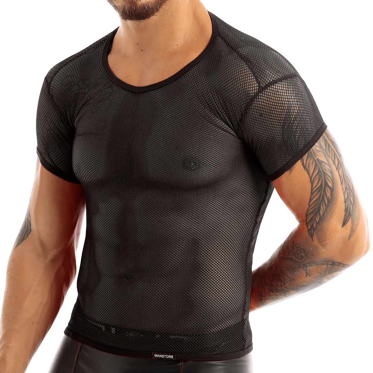 Men's breathable mesh fishnet vest t-shirt in black, perfect for hot days and casual alternative style.