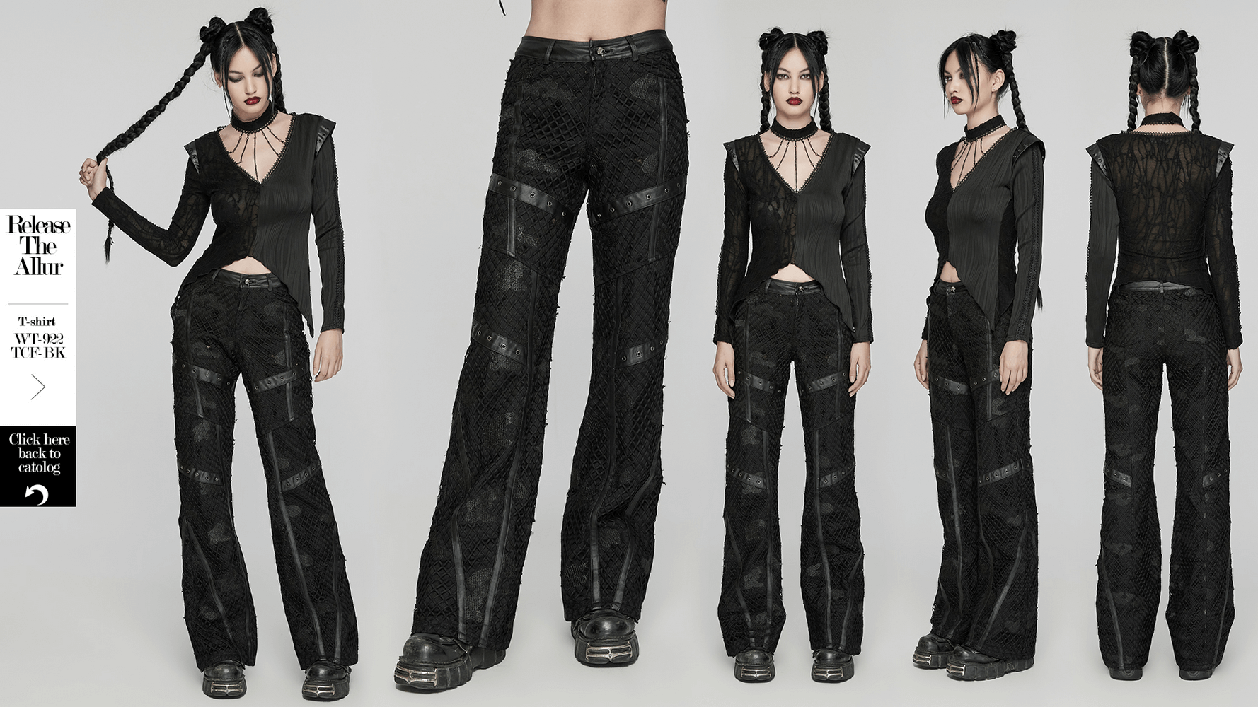 Edgy mesh twill denim straight pants with rubberized leather accents, perfect for trendy outfits with unique embroidery details.