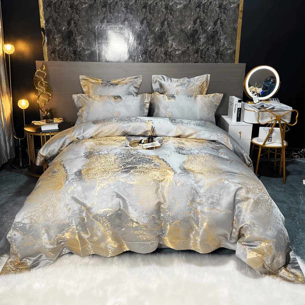 Metallic Marble Duvet Cover Set With Pillowcases