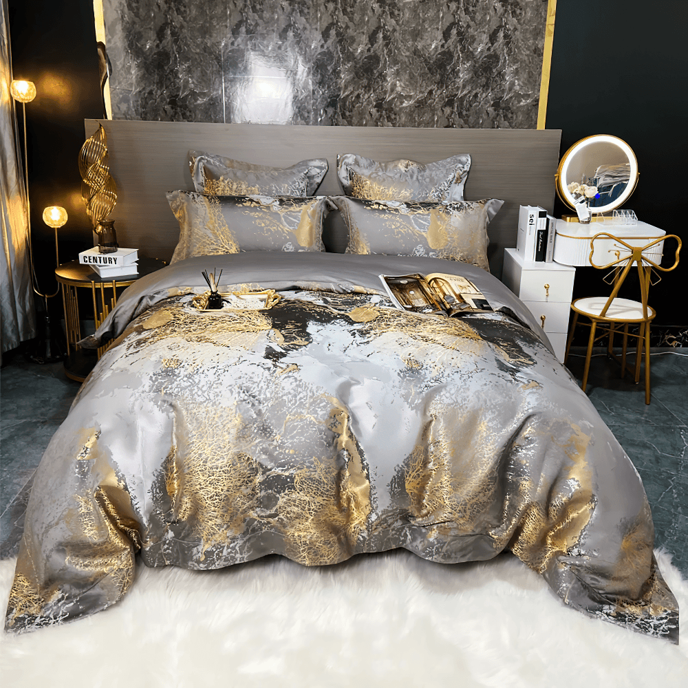 Metallic Marble Duvet Cover Set With Pillowcases