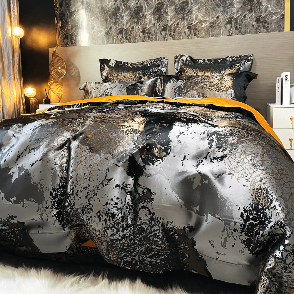 Metallic Marble Duvet Cover Set With Pillowcases