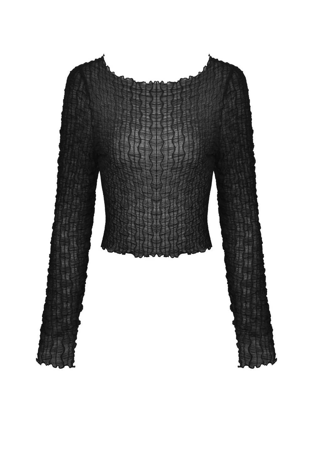 Micro-Permeable and Edgy Mesh Long Sleeves Crop Top