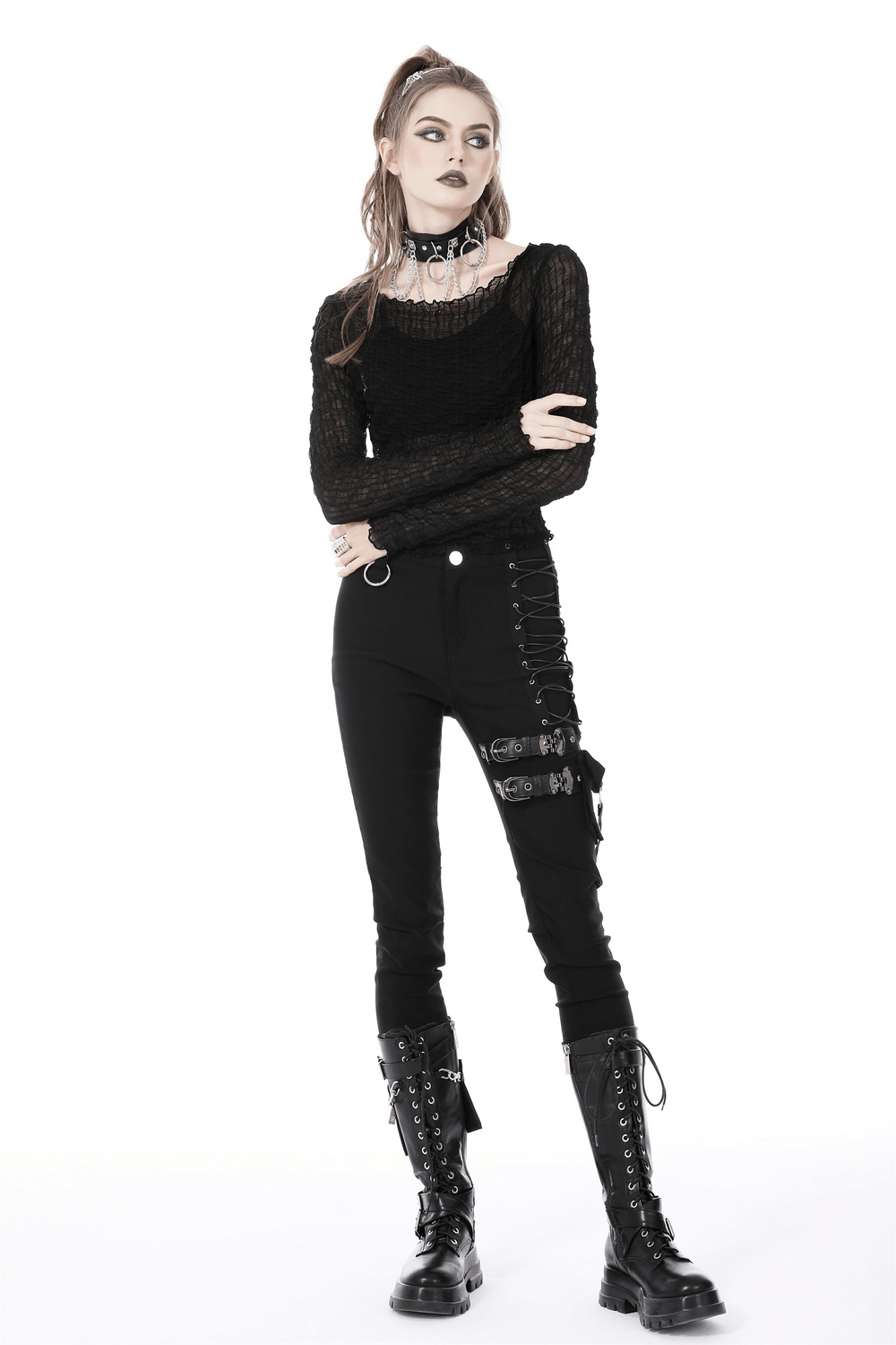 Micro-Permeable and Edgy Mesh Long Sleeves Crop Top