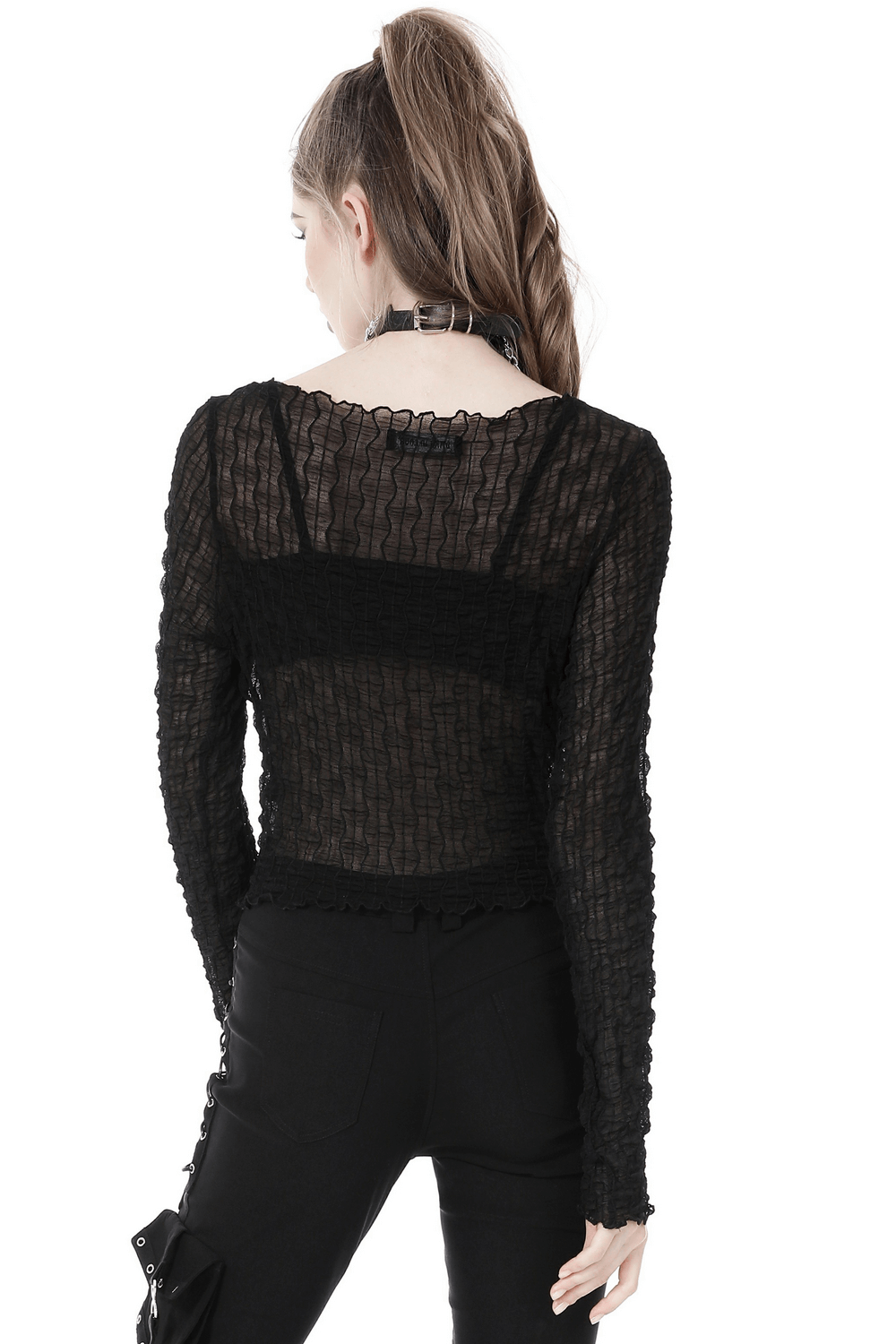 Micro-Permeable and Edgy Mesh Long Sleeves Crop Top