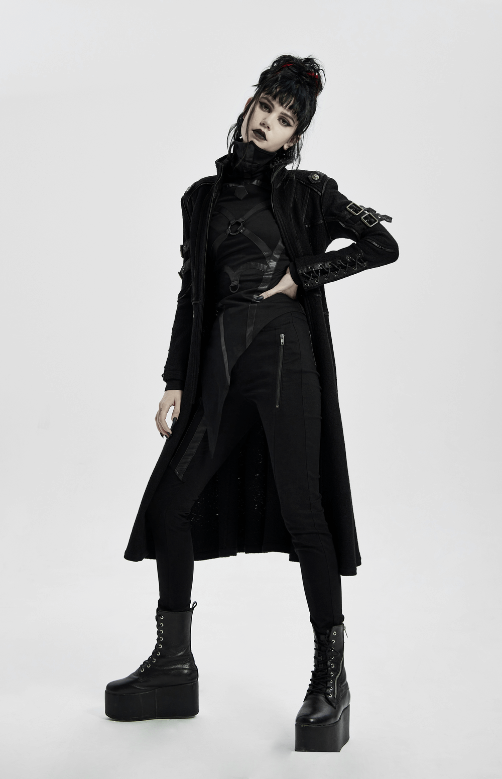 Mid-Length Woolen Punk Coat with Leather Accents - HARD'N'HEAVY