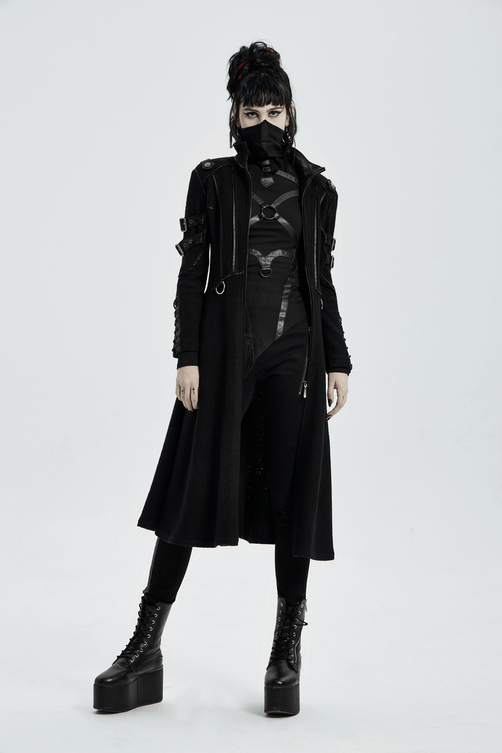 Mid-Length Woolen Punk Coat with Leather Accents - HARD'N'HEAVY