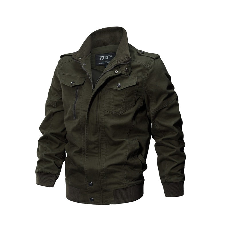 Men's military-style Air Force jacket in stylish green with multiple pockets and elastic cuffs.