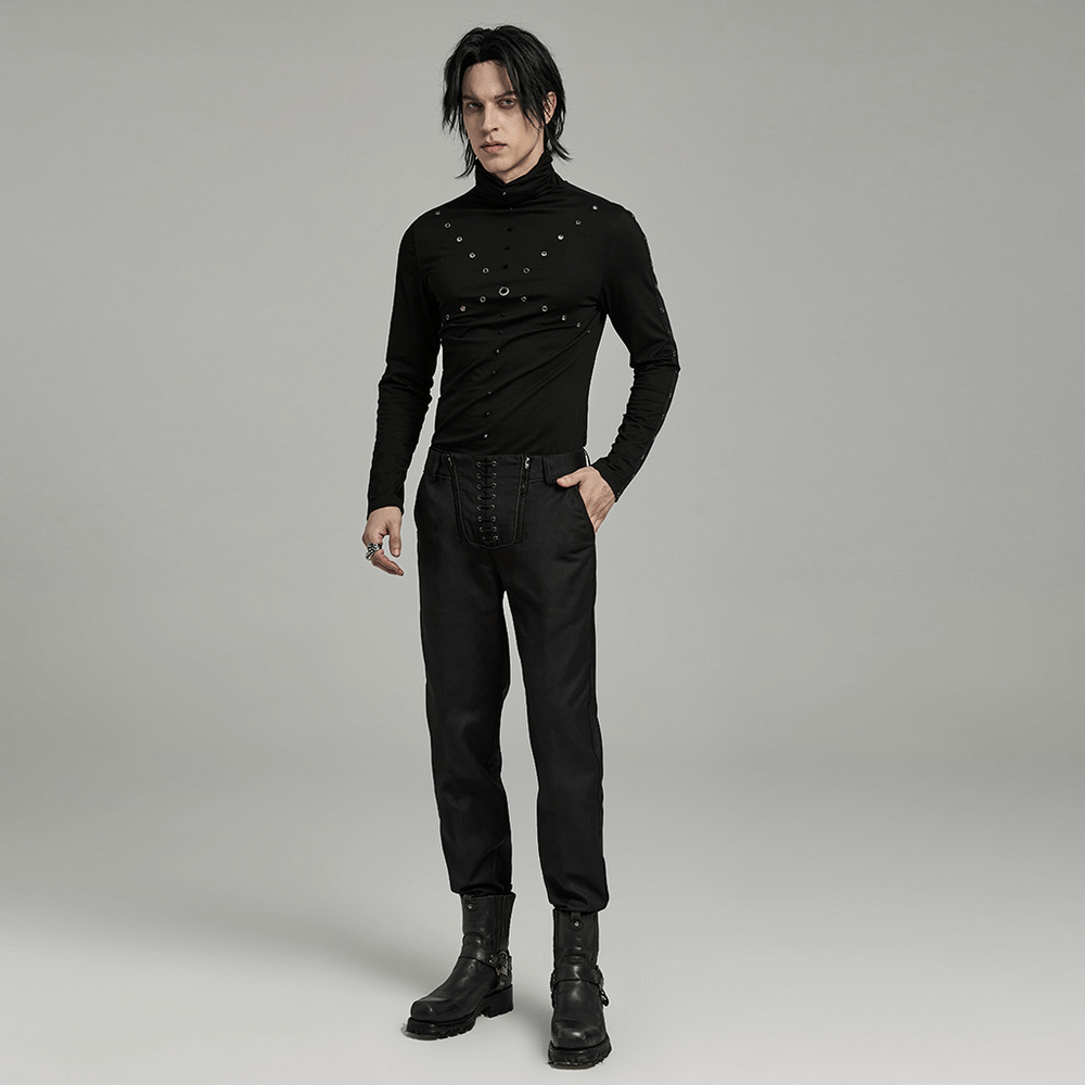 Military Inspired Black Lace-up Pants with Pockets