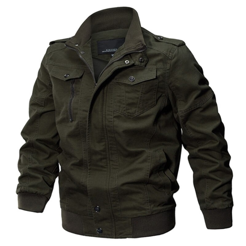 Veste militaire en coton pour hommes à fermeture éclair / Veste décontractée demi-saison à col rabattu 
