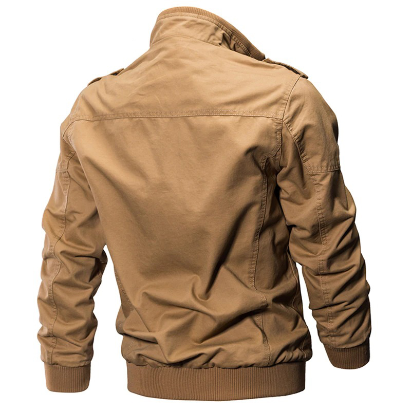 Men's Military Cotton Jacket with turn-down collar, slim fit and zipper, perfect for casual or military style.