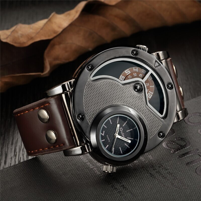 Military-style men's antique watch with PU leather strap, showcasing rugged charm and original design.