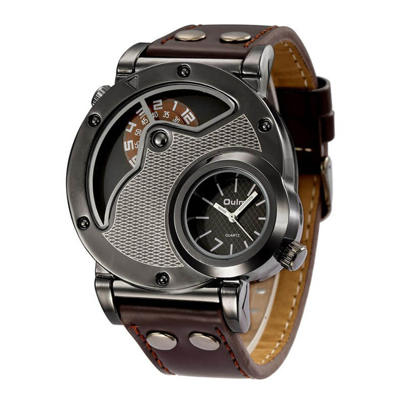 Stylish military men's quartz wristwatch with unique PU leather strap and antique design, perfect for a rugged look.