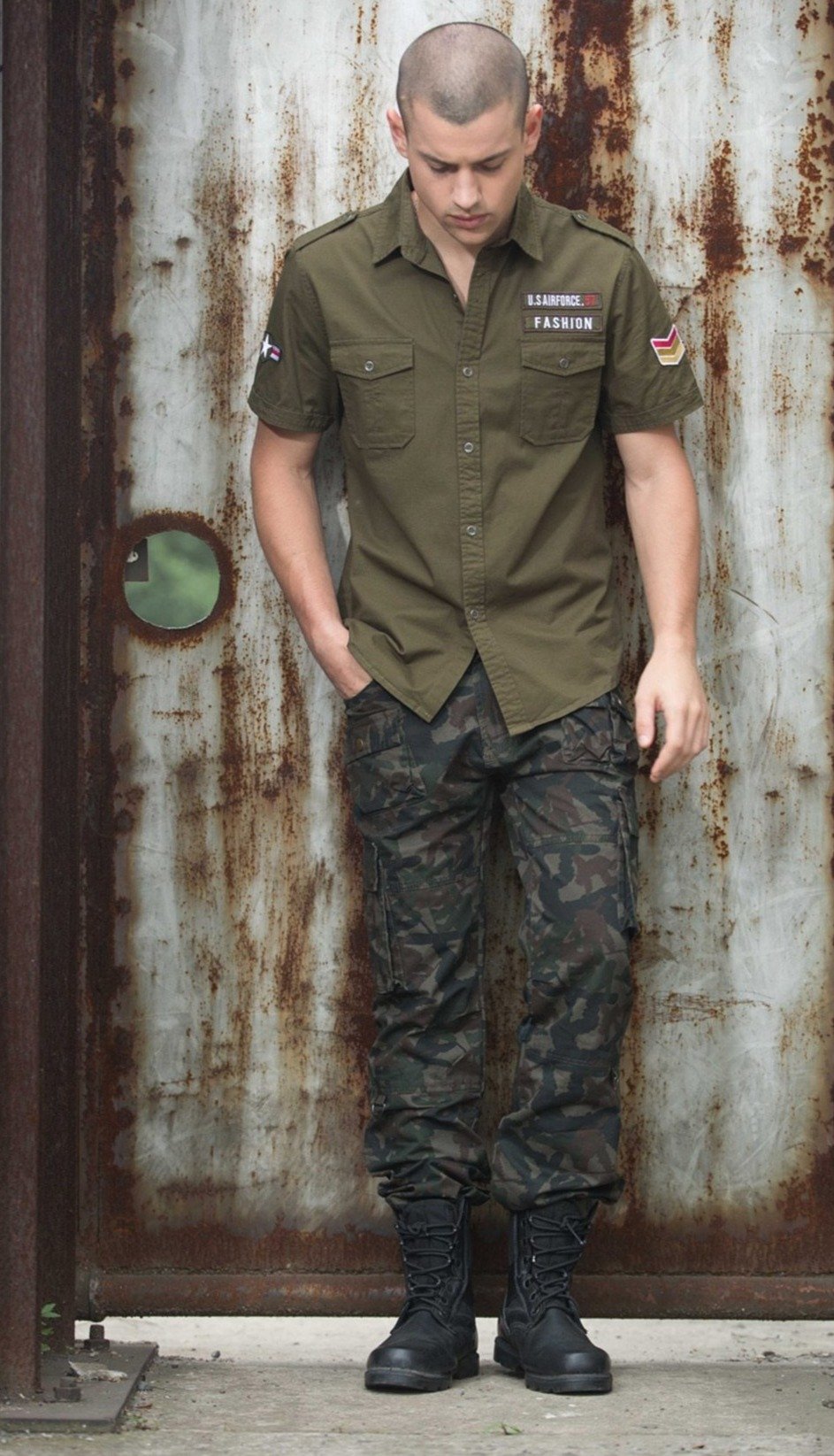 CLEARANCE / Military Shirts in Alternative Fashion Men Cotton Short Sleeve Casual Slim Fit - HARD'N'HEAVY