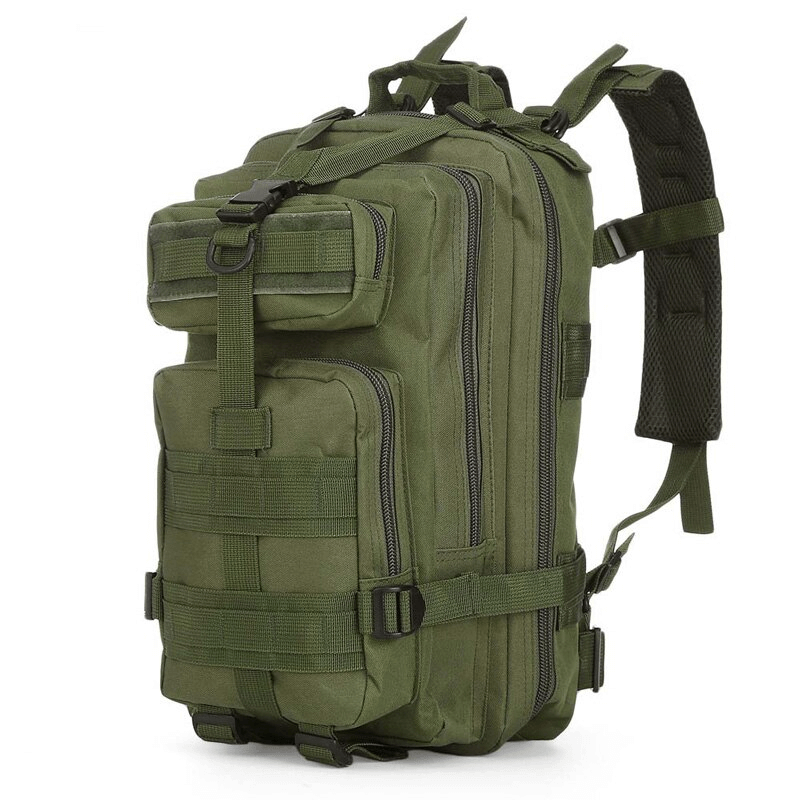 Unisex military tactical backpack with multiple pockets, rugged design, and waterproof material for outdoor adventures.
