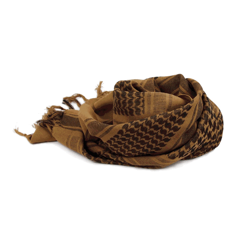 Military Tactical Shemagh in brown tones, perfect as a desert scarf or neck wrap for climbing and cycling.