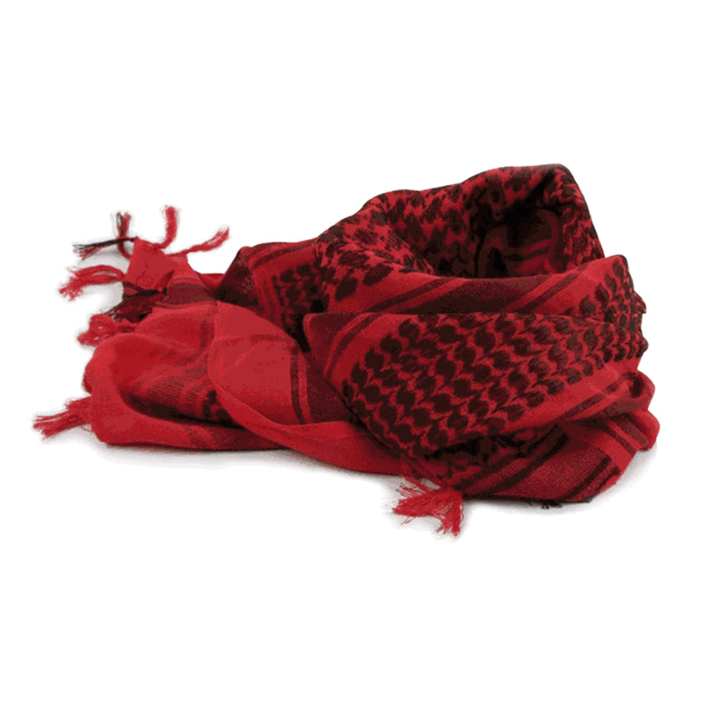 Red military shemagh scarf, perfect for neck coverage and sun protection during outdoor activities.