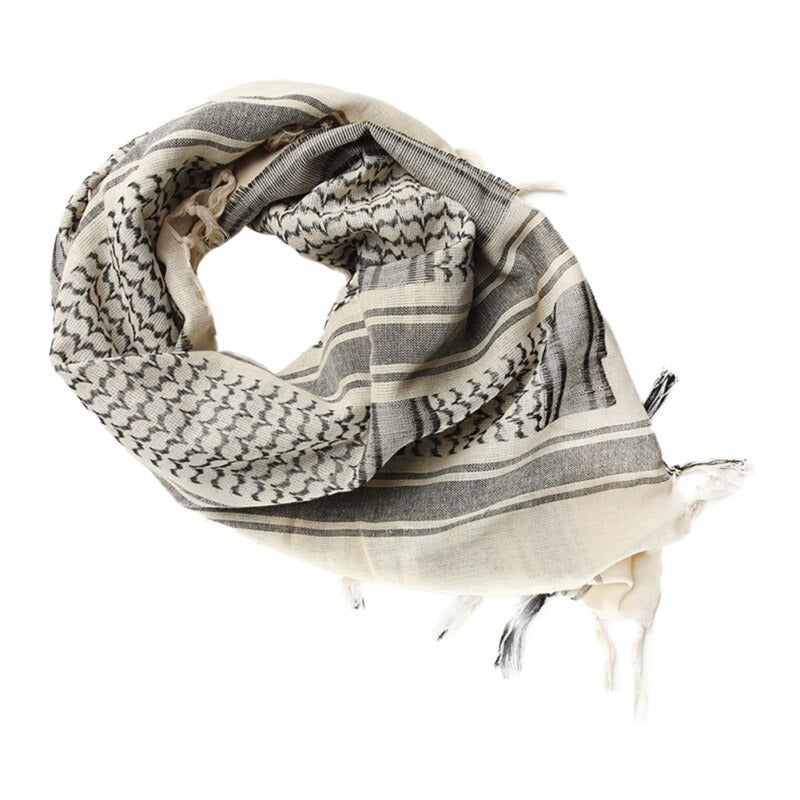 Stylish Military Tactical Shemagh scarf in gray and beige, perfect for neck cover and outdoor activities.
