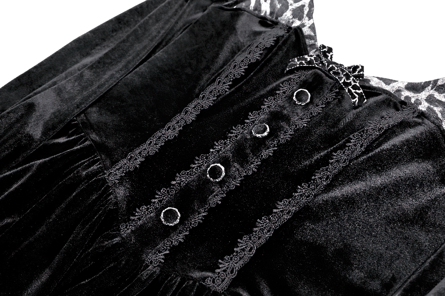 Mini Dress with Leopard Print Ruffles and Flared Sleeves black velvet mini dress with lace trim and decorative buttons