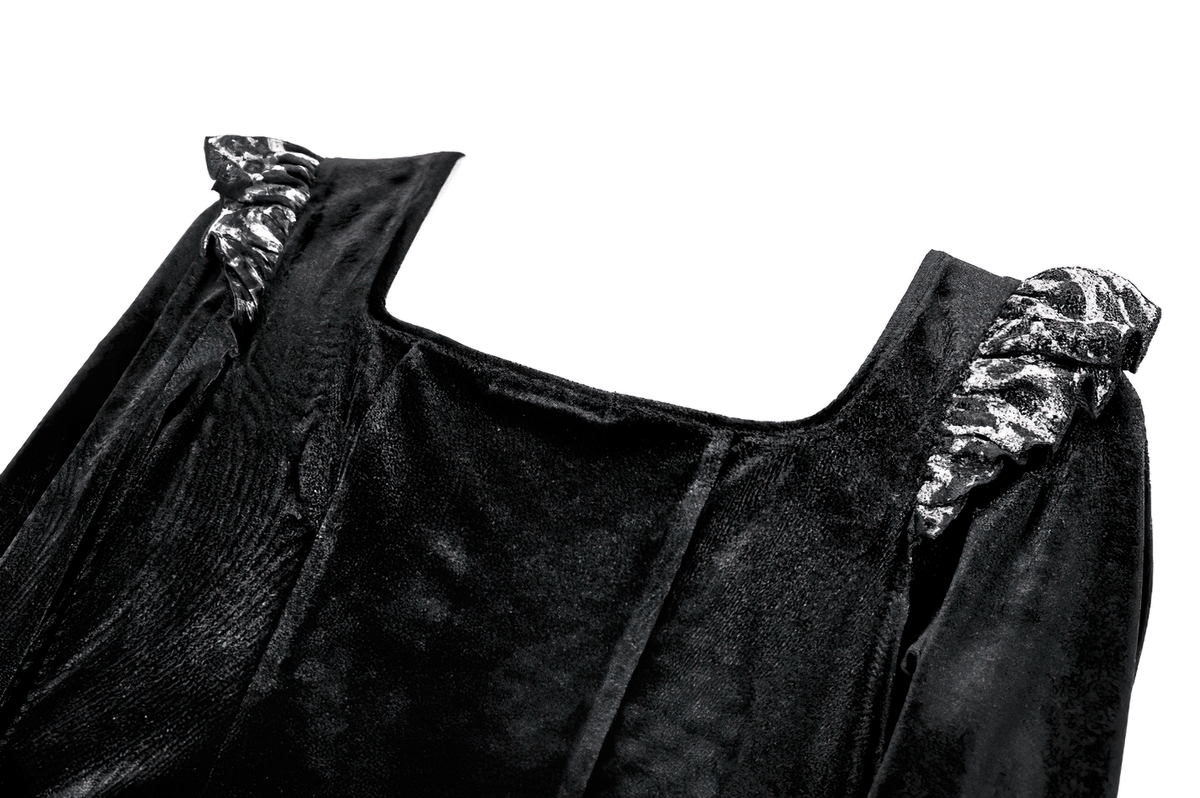 Mini Dress with Leopard Print Ruffles and Flared Sleeves, black square neck mini dress with leopard-print ruffled shoulders