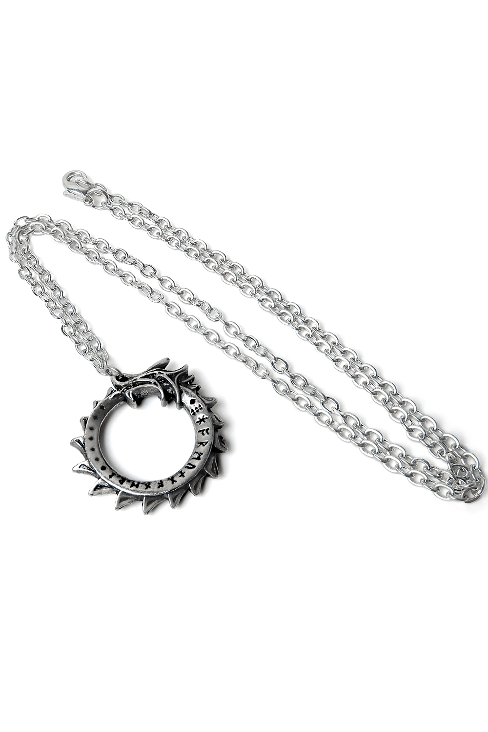 Mini Jormungand Ouroboros pendant with silver chain, symbolizing Norse mythology and eternal cycles.