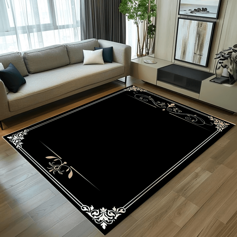 Minimalist Nordic Black Border Printed Area Carpet