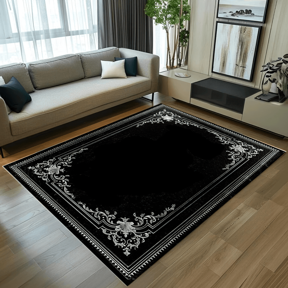Minimalist Nordic Black Border Printed Area Carpet