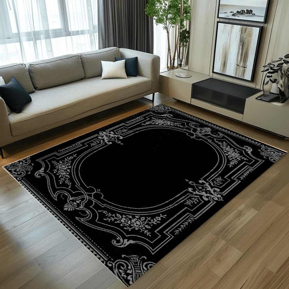 Minimalist Nordic Black Border Printed Area Carpet